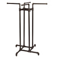 SSWBasics Heavy Duty Adjustable Pipe 4-Way Clothing Display Rack - Retail Clothing Rack with Straight Arms - Durable and Sturdy Clothing Display Stand for Garments - Sleek Space Saving Design for