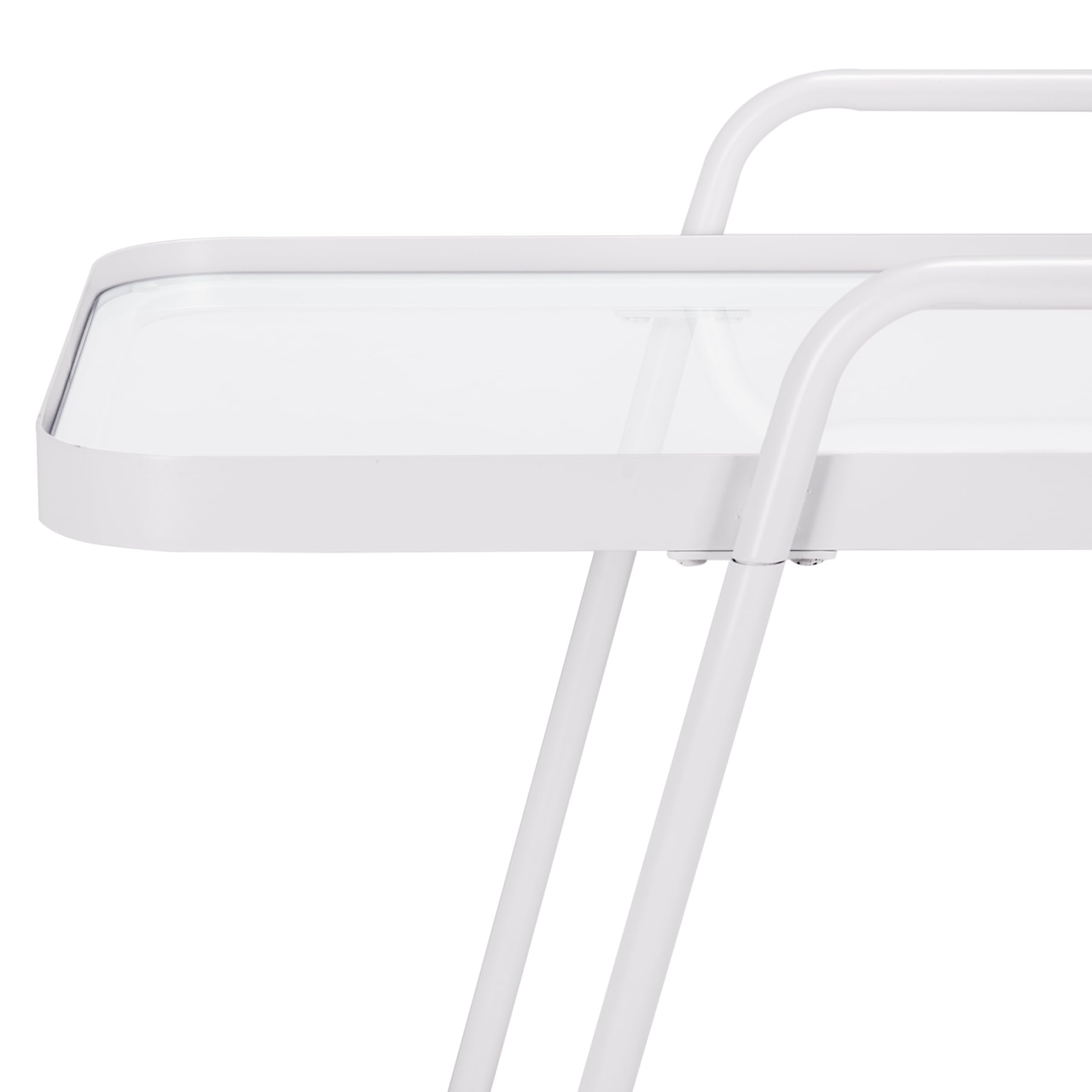 SAFAVIEH Home Collection – Zunia White & Glass 2-Tier Bar Cart, Modern Metal Serving Cart, Sleek Contemporary Design (BCT2504E)
