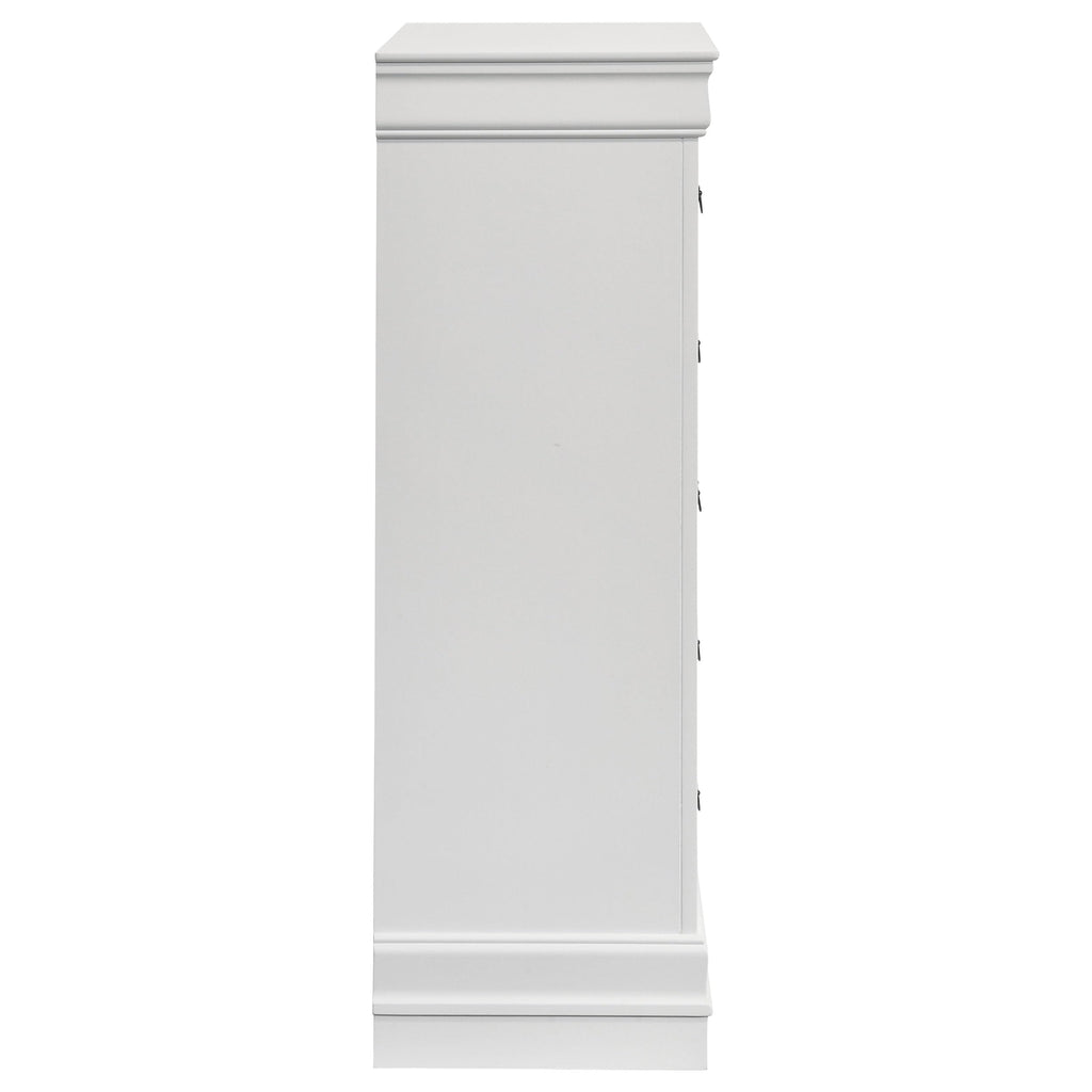 Coaster Home Furnishings - Louis Philippe - Wood - 5-Drawer Chest with Bail Handles, Molded Trim and Bracket Feet - Traditional - Bedroom - White - 202445