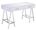 Acme Furniture Coleen Built-in USB Port Writing Desk in White High Gloss & Chrome Finish