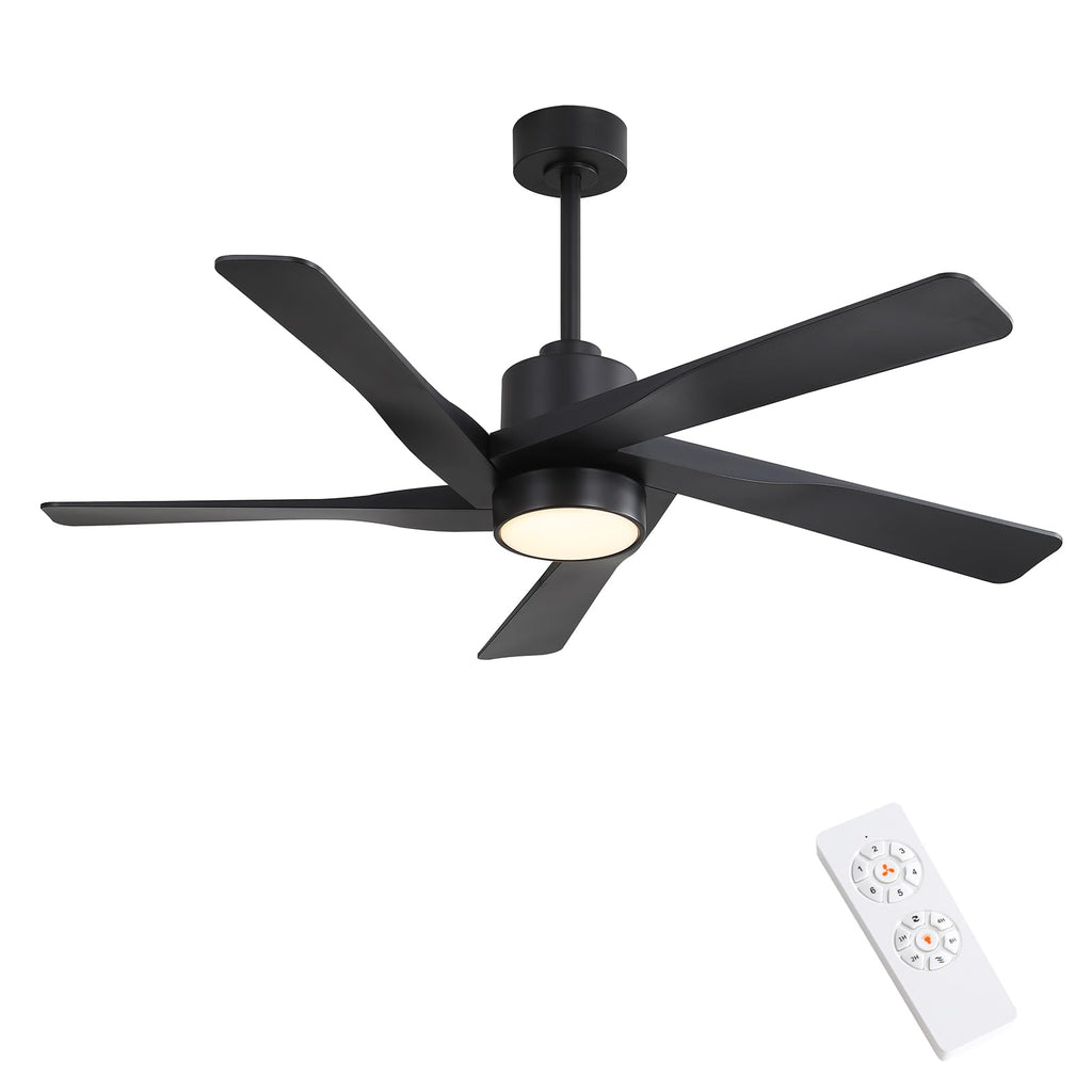 WINGBO 64" ABS DC Ceiling Fan with Lights, 5 Blade ABS Plastic Ceiling Fan with Remote, 6-Speed Reversible DC Motor, LED Ceiling Fans for Kitchen Bedroom Living Room, Matte Black