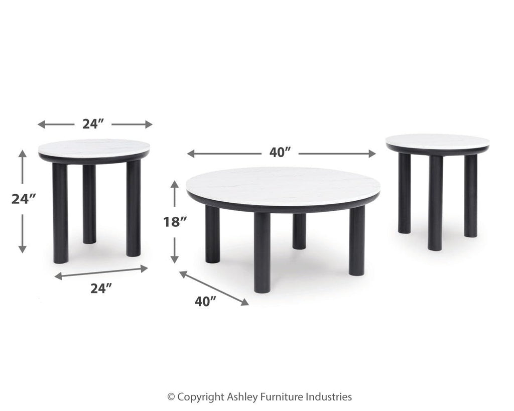 Signature Design by Ashley Xandrum Casual Faux Marble Occasional Table Set, Set of 3, Black & White