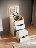 KEIKI Vanity Desk with Plip Top Mirror, 3 in 1 Make Up Vanity Set with 3 Drawers, Dressing Table with Stool for Bedroom, White