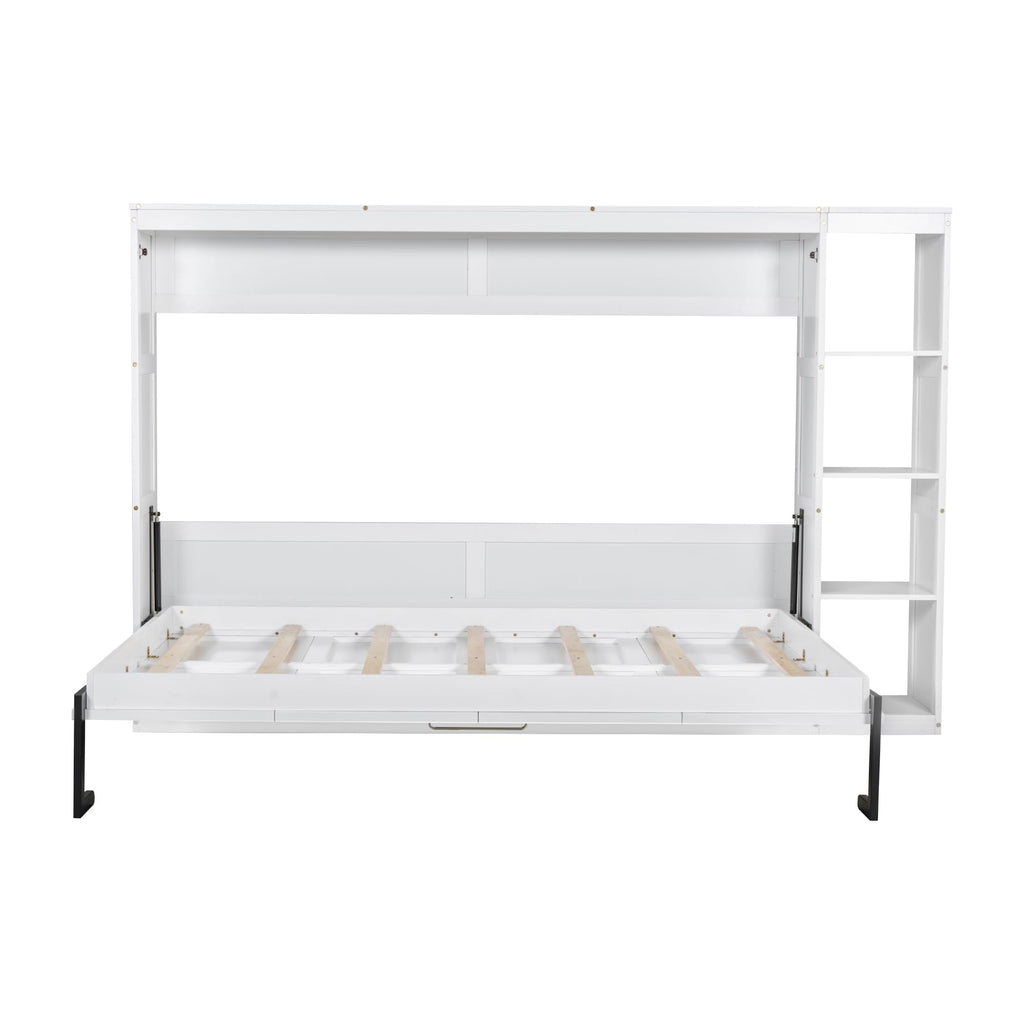 GDFStudio Boden Full Size Murphy Bed, Full Size Murphy Bed with Bookshelf, 4 Storage Shelves, Ample Storage Space, Organized as Cabinet, Saving Space Design, Perfect for Small Apartment, White
