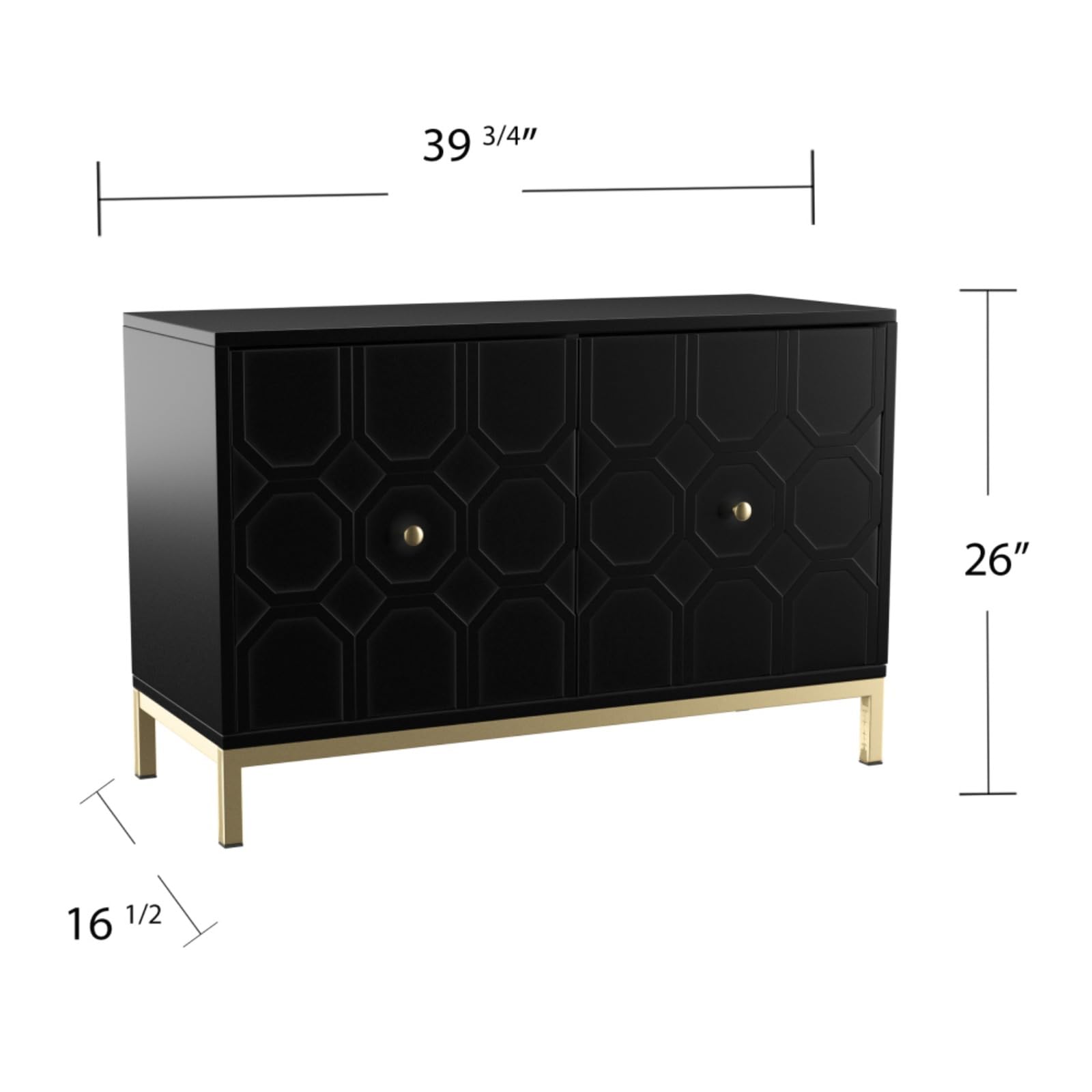 Hassyee Modern Design Two Carved Door Accent Cabinet with Metal Base, Space Saving Floor Display Cabinet for Stemware, Board Games, or Movie Collection