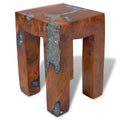 GOLINPEILO Unique Stool Solid Teak Wood and Resin 11.8" x 11.8" x 15.7", Fully Handmade Wooden Bench Solid Wood Dining Bench Rustic Home Décor Furniture, Rustic Wooden Entryway Bench(Style A)
