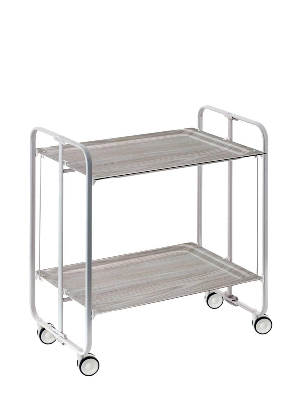 DON HIERRO Bauhaus Folding Bar & Kitchen Cart – 2-Tier Rolling Serving Cart with Wheels, Grey Frame and Ash Finish Shelves – Modern Utility Trolley