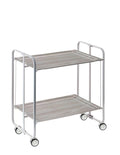 DON HIERRO Bauhaus Folding Bar & Kitchen Cart – 2-Tier Rolling Serving Cart with Wheels, Grey Frame and Ash Finish Shelves – Modern Utility Trolley