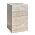 Modern Sintered Stone End Table for Living Room & Entryway, Sofa Table with Square Pedestal Base for Small Spaces, Fully Assembled & Low-Maintenance (Beige)