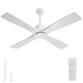 LEDLUX 54" Ceiling Fan without Lights -Modern Ceiling Fan no Light, 6-Speed Remote, 4 Solid Wood Blades, Quiet DC Motor, for Bedroom, Living Room, Outdoor, White
