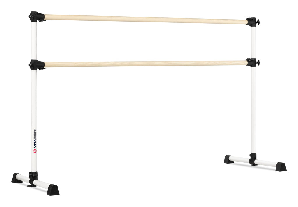 VITA Barre Portable Freestanding Double Ballet Barre, Prodigy, 6 Ft Bars, White | Adjustable Height, USA Made, Home or Gym Exercise Equipment for Kids & Adults | Dance, Fitness, Pilates
