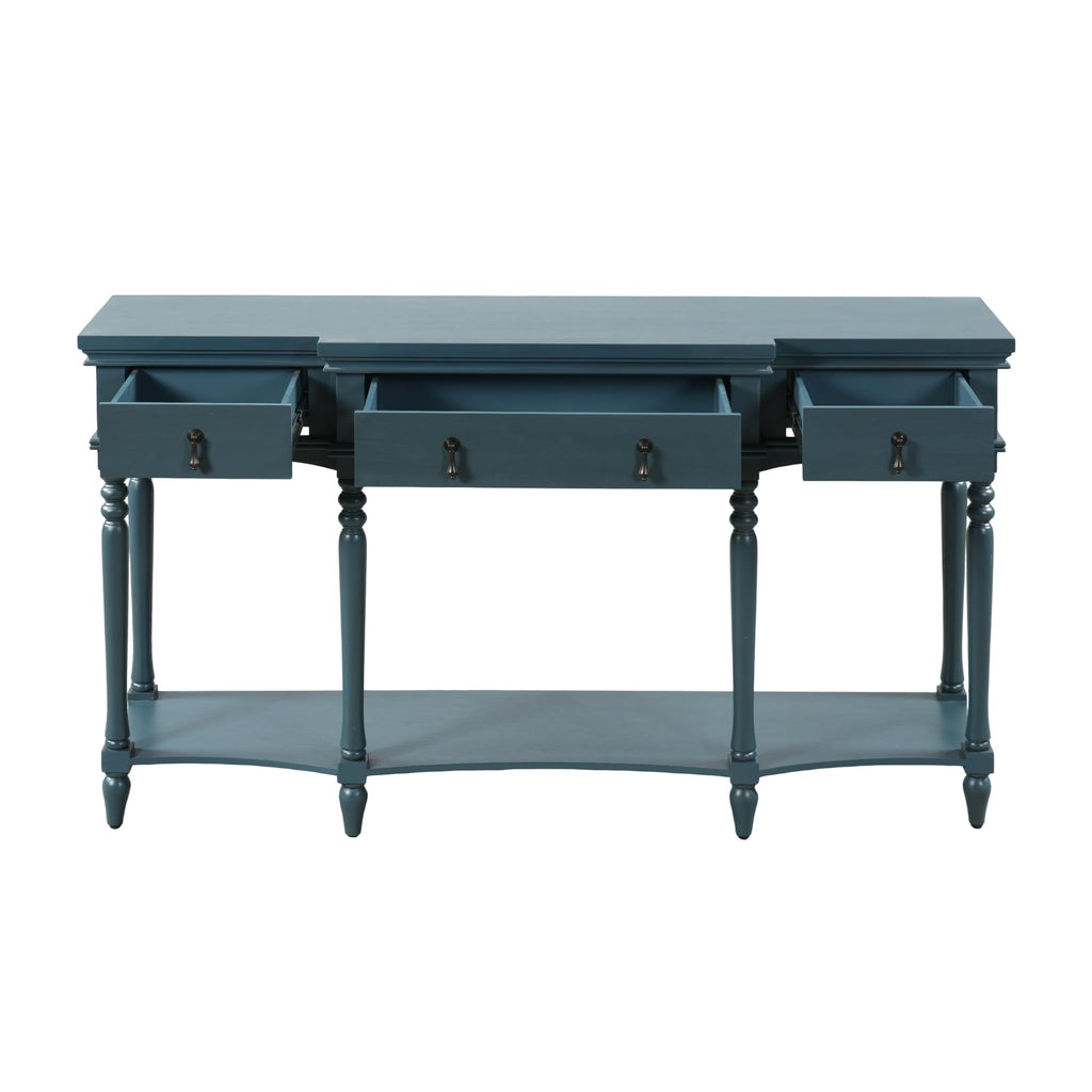 Christopher Knight Home Cally Wood Console Table with Drawers & Bottom Shelf, Narrow Entryway Table with Turned Roman Legs, Traditional Rectangular Wall Table for Living Room Study Hallway, Blue