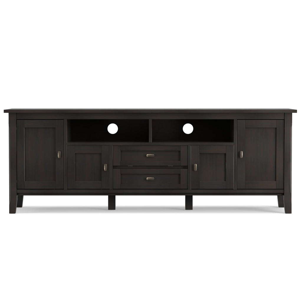 SIMPLIHOME Warm Shaker TV Stand - 72 inch Wide Solid Wood Media Console in Hickory Brown, Transitional Entertainment Center for Living Room for TVs up to 80 Inches with Cabinets and Cable Management