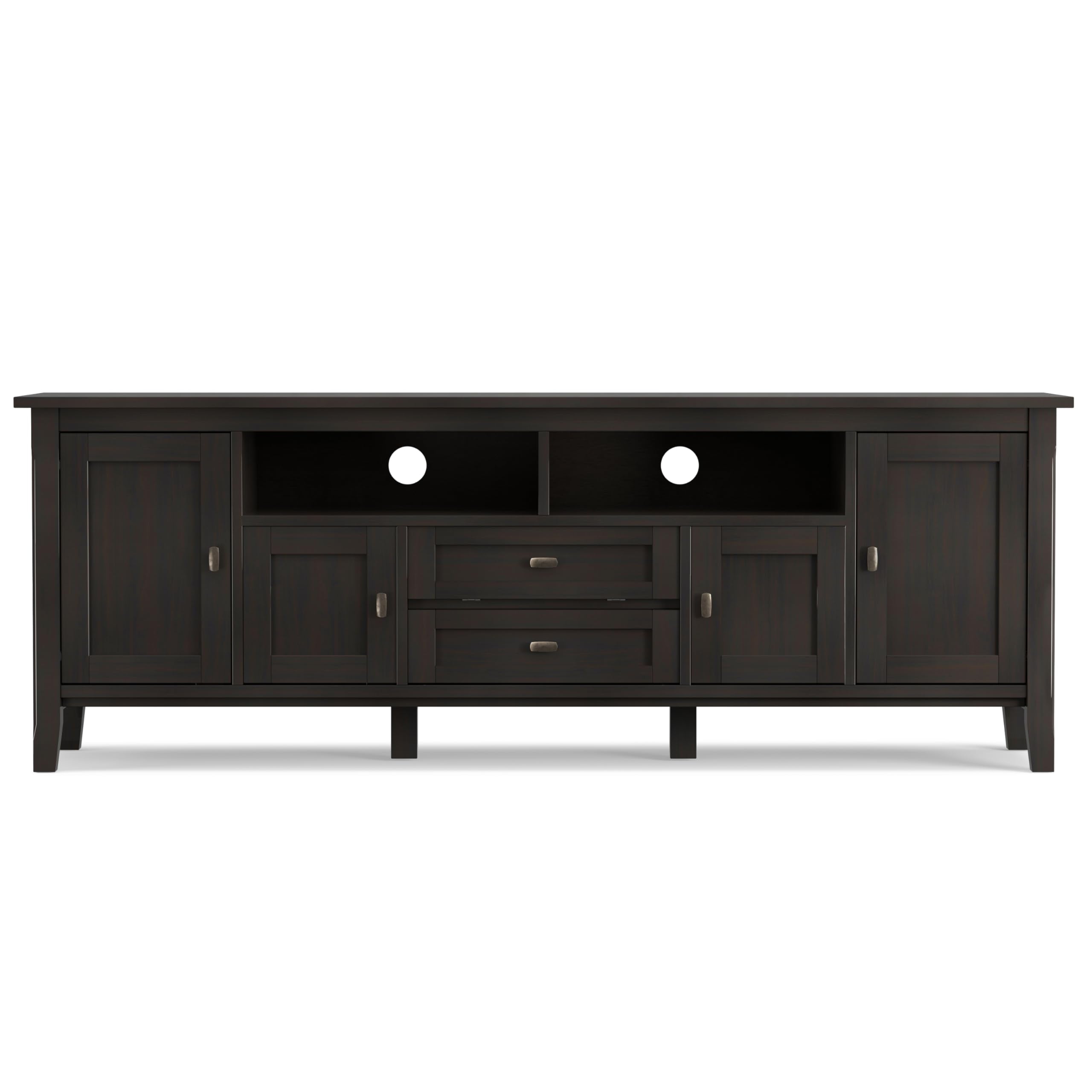 SIMPLIHOME Warm Shaker TV Stand - 72 inch Wide Solid Wood Media Console in Hickory Brown, Transitional Entertainment Center for Living Room for TVs up to 80 Inches with Cabinets and Cable Management