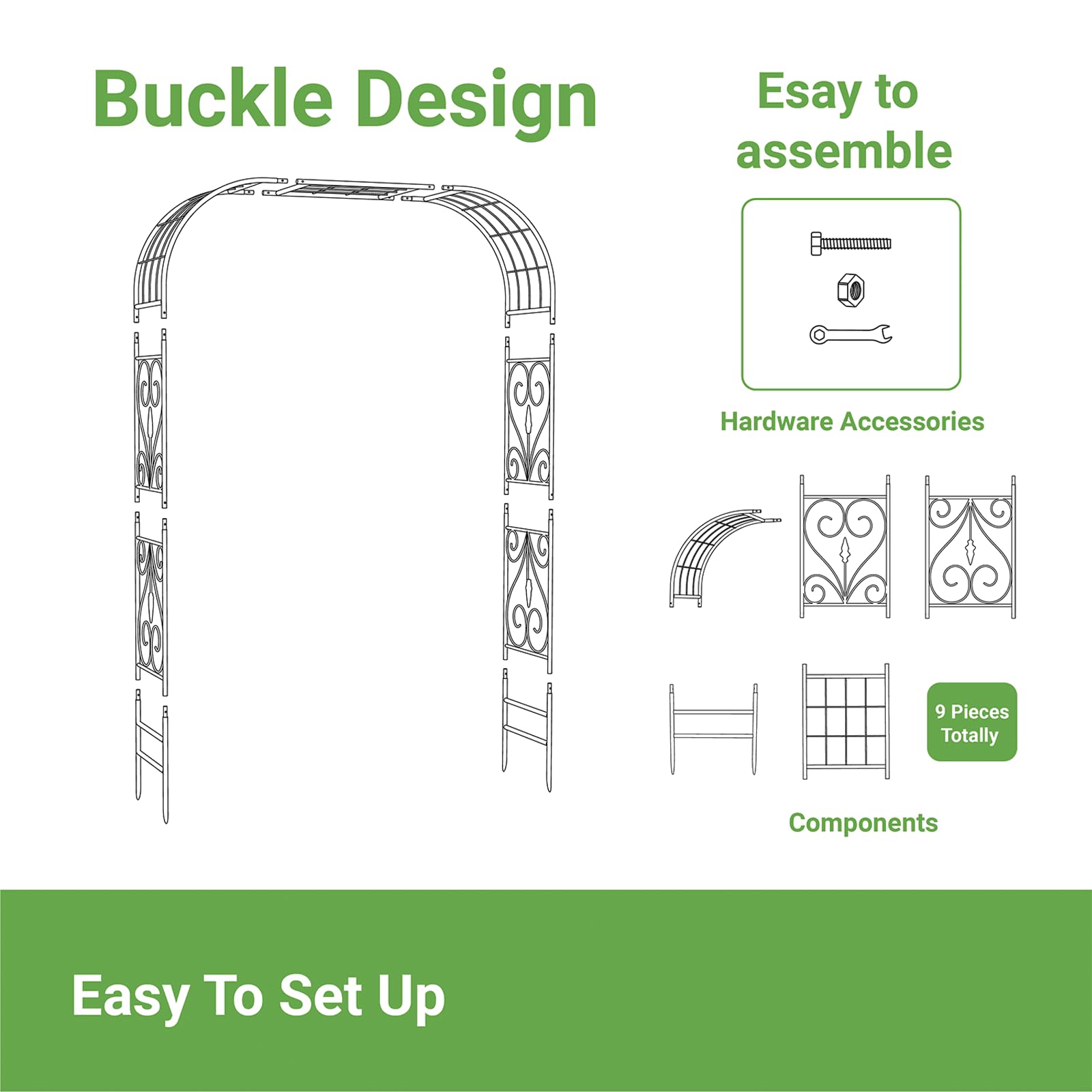 Meyrines Metal Garden Arbor, 104.3” Tall Wrought Iron Archway for Climbing Plants & Flowers, British-Style Garden Trellis(Silver, Flat-Top)