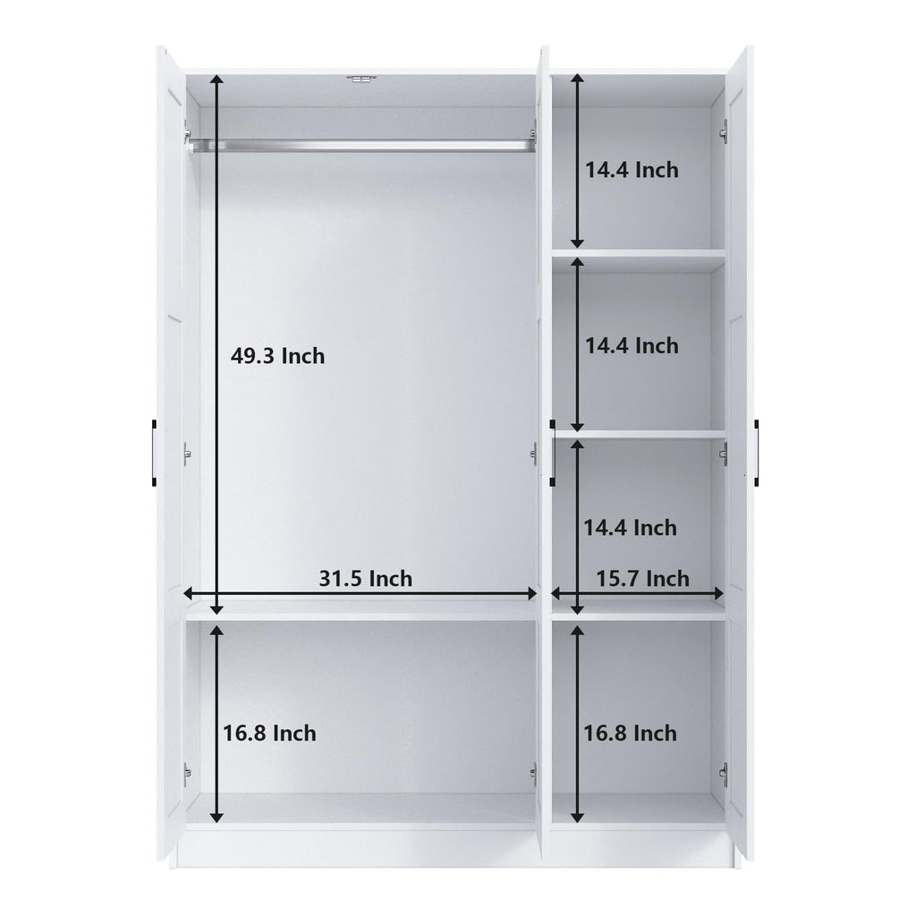 Fenghua Lizhi 3 Doors Wooden Wardrobe Closet Armoire, White Storage Cabinet for Hanging Clothes, Bedroom Large Capacity Freestanding Armoire,Wood Wardrobe Combination with Shelves