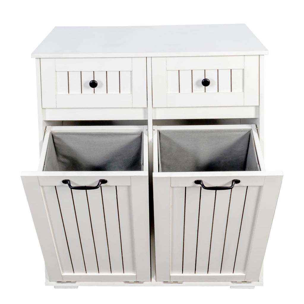 Laundry Cabinet with 2 Removable Laundry Basket 2 Drawers Durable and Easy to Clean Tilt Out Hamper Organization Storage Sorters for Bathroom Living Room Entryway Particle Board White