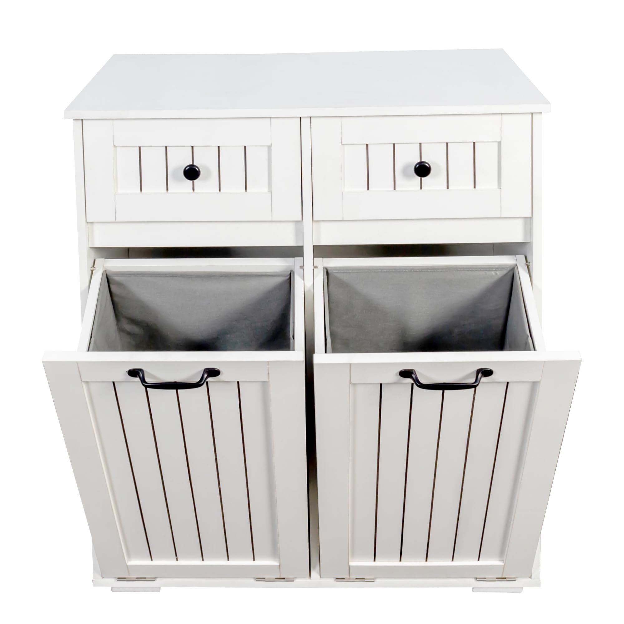 Laundry Cabinet with 2 Removable Laundry Basket 2 Drawers Durable and Easy to Clean Tilt Out Hamper Organization Storage Sorters for Bathroom Living Room Entryway Particle Board White