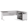 LITTLE TREE Large Computer Desk with File Cabinet, 63-Inch Executive Desk L Shaped Office Desk with Drawers and Storage Shelves, Business Furniture Desk Workstation for Home Office (Grey + White)