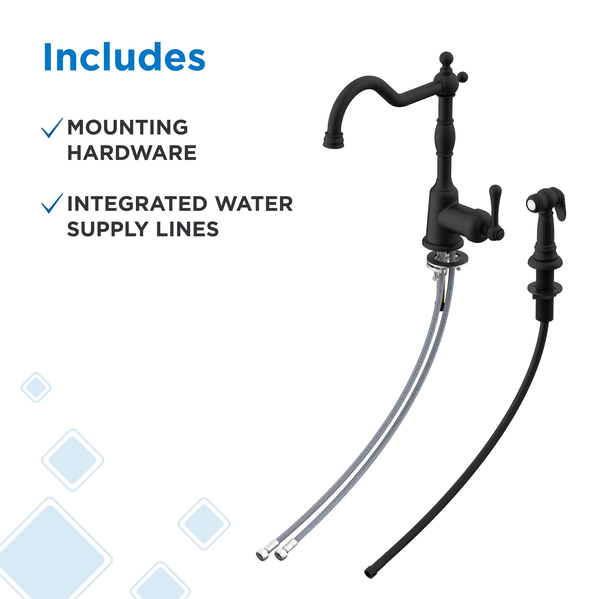 Gerber Opulence Black Kitchen Faucet with Side Spray - Farmhouse Style, Single Handle, Heavy-Duty Brass Construction, 2-Hole Installation in Satin Black, D401157BS