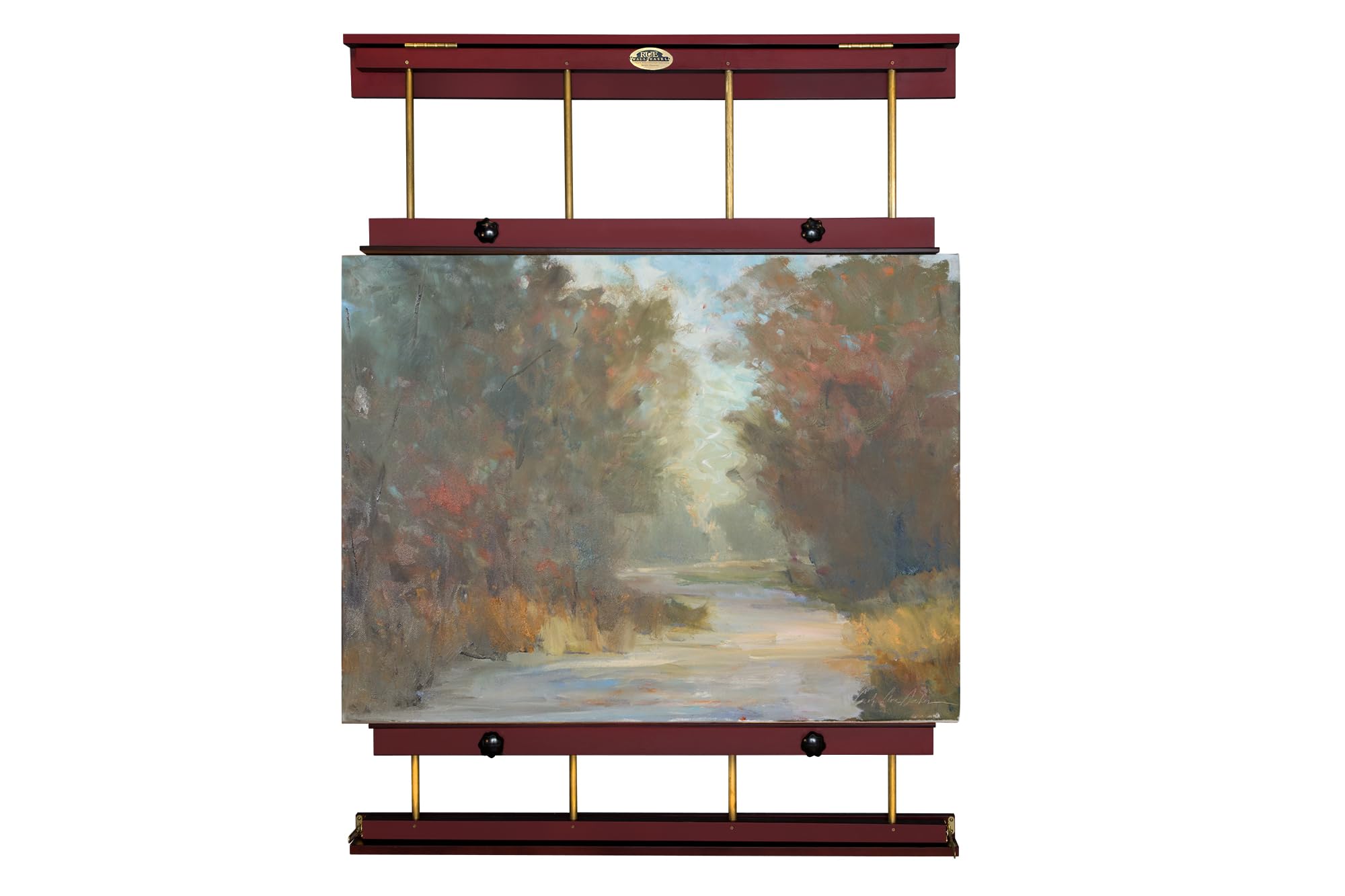 Rue Wall Easel Large - Mahogany Finish & Brass Hardware - 48" Wide Hanging Wall Mountable Display for Art, Adjustable Angle, Holds Canvas Up to 60", Decorative Holder, Easel Lamp Compatible, 38lbs