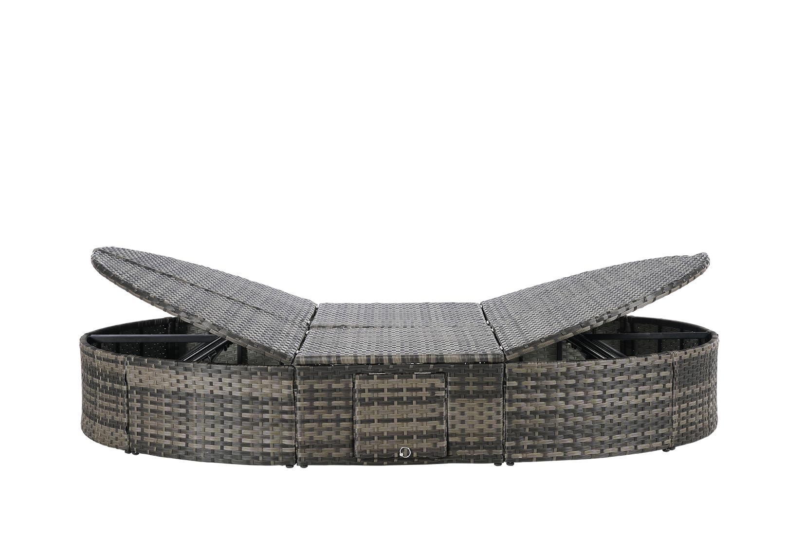 Bituman Luxury Round Patio Daybed with Pillows, Foldable Wicker Sun Lounger Featuring Adjustable Backrests & Cup Holders, 600lbs Heavy Duty Steel Frame, Fully Assembled Outdoor Furniture for Poolside