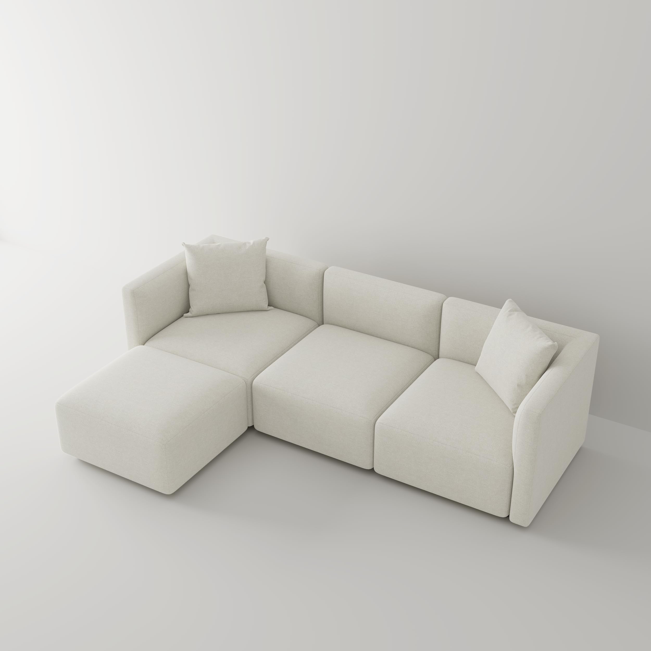 Acanva Luxury L-Shaped Upholstery Convertible Modular Sectional Sofa, Contemporary Reversible Couch with Chaise Lounge for Living Room, Apartment, Linen-Like Cream
