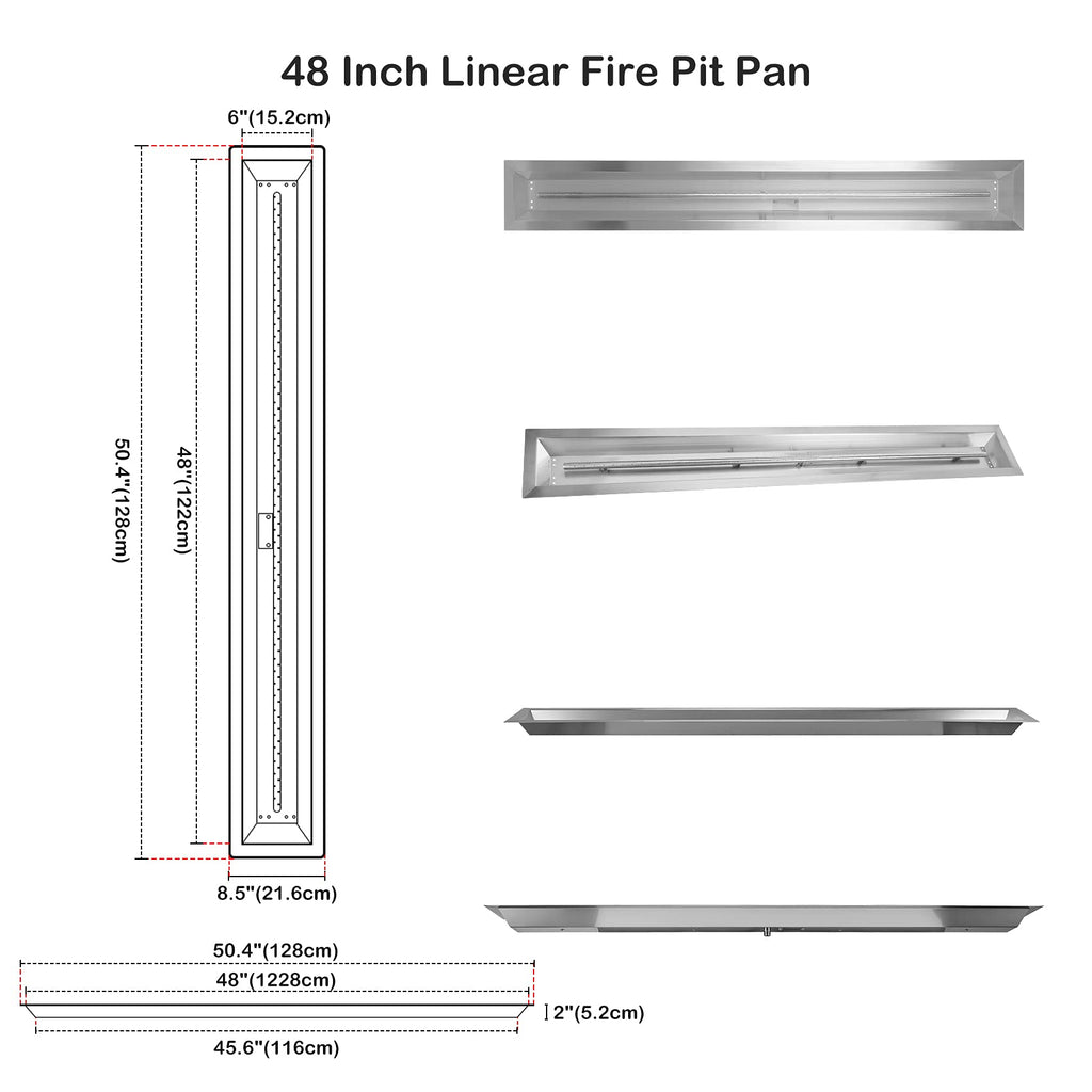 Stanbroil 48 x 6 Inch Stainless Steel Fire Pit Kits with Spark Ignition, Propane Gas Firepit Insert for Outdoor DIY Firepit Project - Propane Gas Version