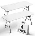 FurniEdge 6FT Folding Table 4 Pack, Heavy Duty Plastic Table with Handel, 400lbs Portable Table, Reinforced Steel Legs, Fold-in-Half Table Ideal for Parties, Picnics, Weddings, Camping White