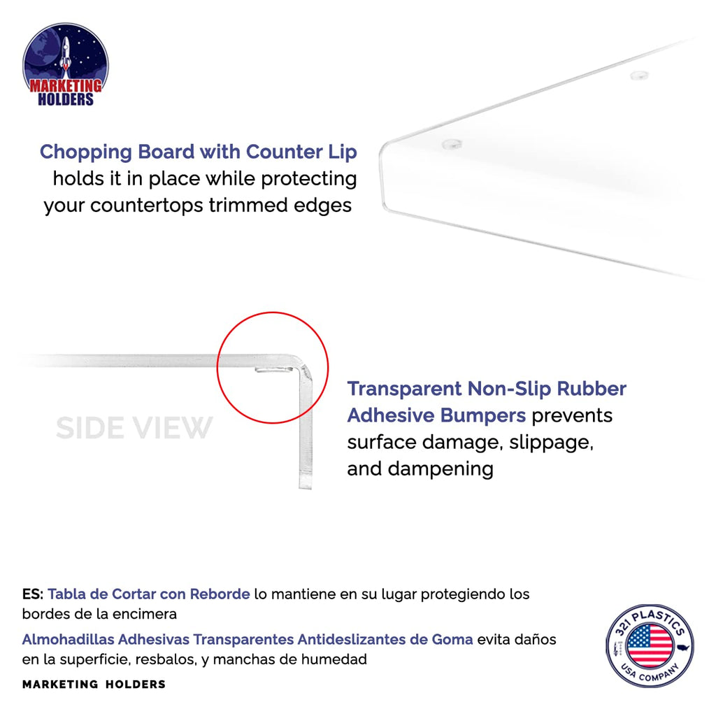 2 Pack Clear Acrylic Cutting Boards 3 Pieces 1" Lip and Rubber Anti Skid Bumpers Countertop Charcuterie Plate Restaurants Home or Commercial Kitchens Clear Durable Acrylic by Marketing Holders
