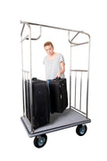 Wholesale Hotel Products Stainless Steel Luggage Cart – 800lb Capacity – Bellman Cart w/ 6” Air Filled Tires & Gray Carpet, for Hotel, Resorts, Condos, Commercial Use (Value Valet Series)