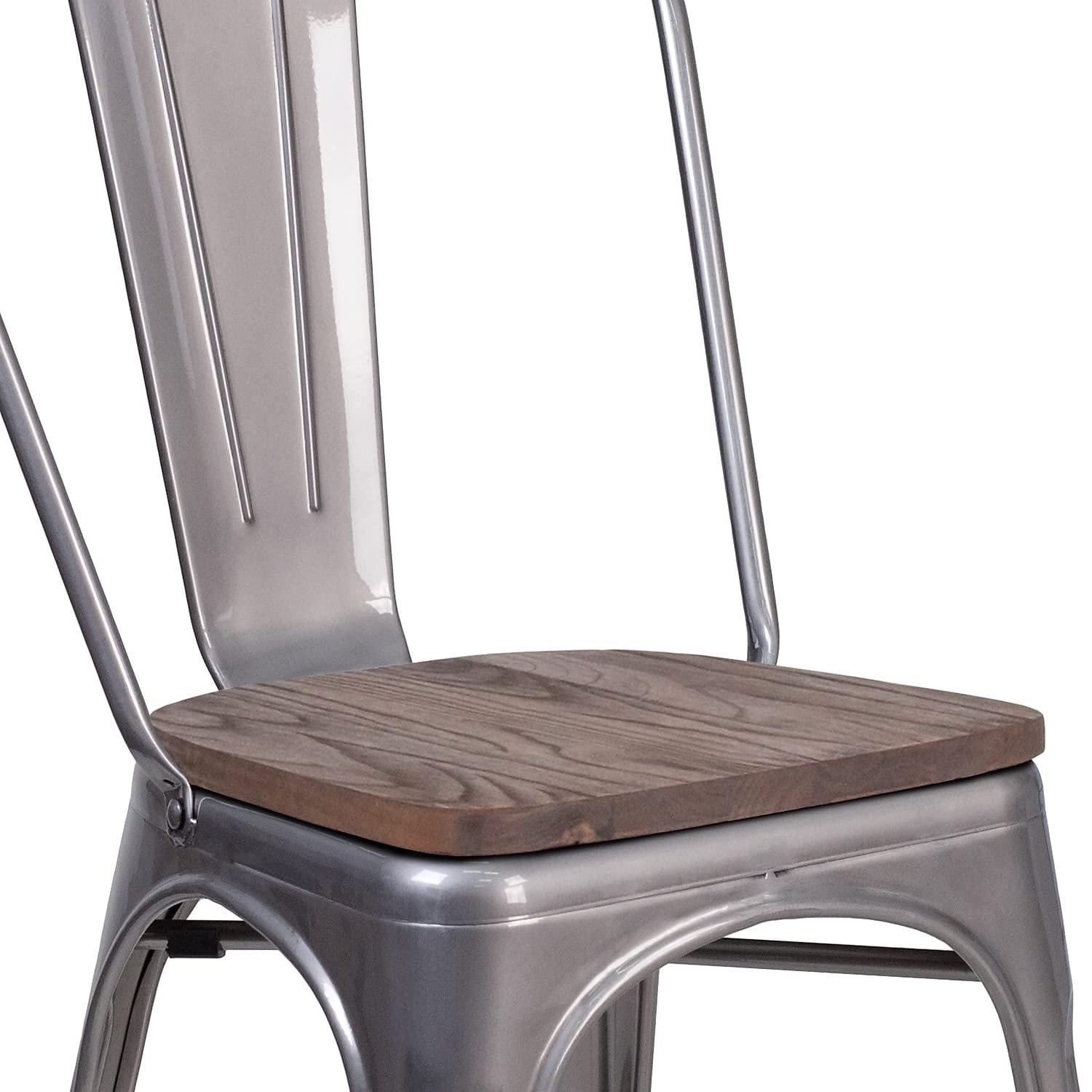 Flash Furniture Lincoln 4 Pack Clear Coated Metal Stackable Chair with Wood Seat