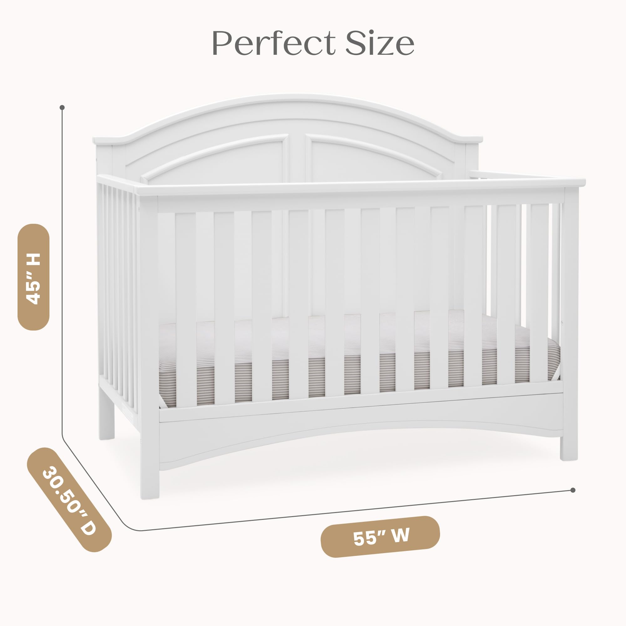 Delta Children Perry 6-in-1 Convertible Crib - Greenguard Gold Certified, Bianca White