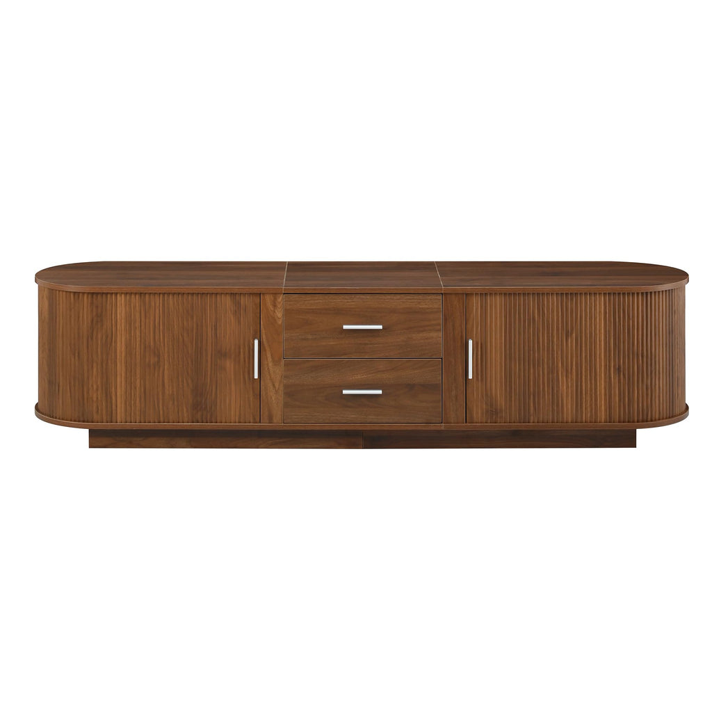 Merax 70.8" Fluted TV Stand for 65-70 Inch TVs, Modern Wood Entertainment Center with Sliding Doors, Storage Drawers, Rounded Corners, Easy-Clean Media Console Cabinet, Antique Brown