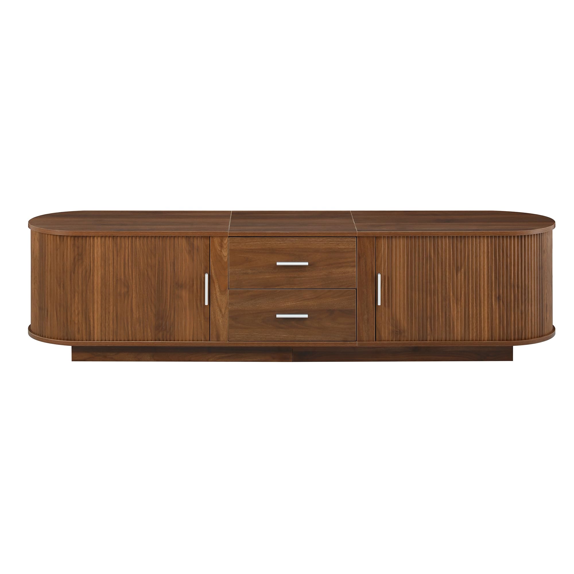 Merax 70.8" Fluted TV Stand for 65-70 Inch TVs, Modern Wood Entertainment Center with Sliding Doors, Storage Drawers, Rounded Corners, Easy-Clean Media Console Cabinet, Antique Brown