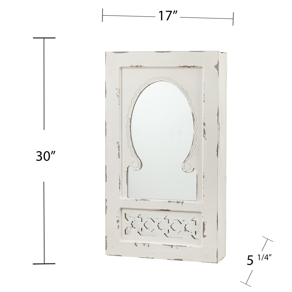SEI Furniture - Gilmore Shabby Chic Wall Mount Jewelry Mirror - Transitional Design, White Iron and Wood - Fully Assembled - Ideal for Bedroom, Living Room (JS5532)