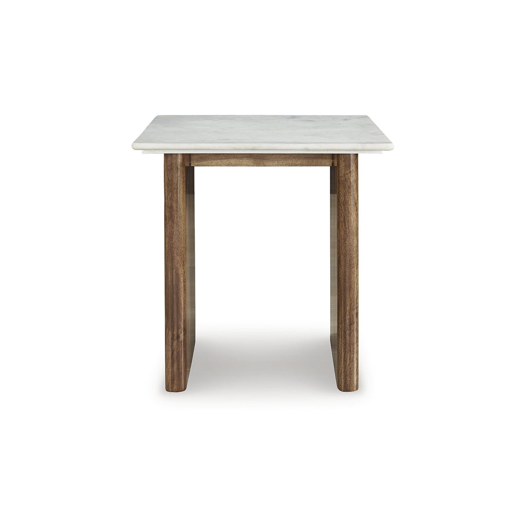 Signature Design by Ashley Isanti Modern End Table with Marble Top, White & Light Brown