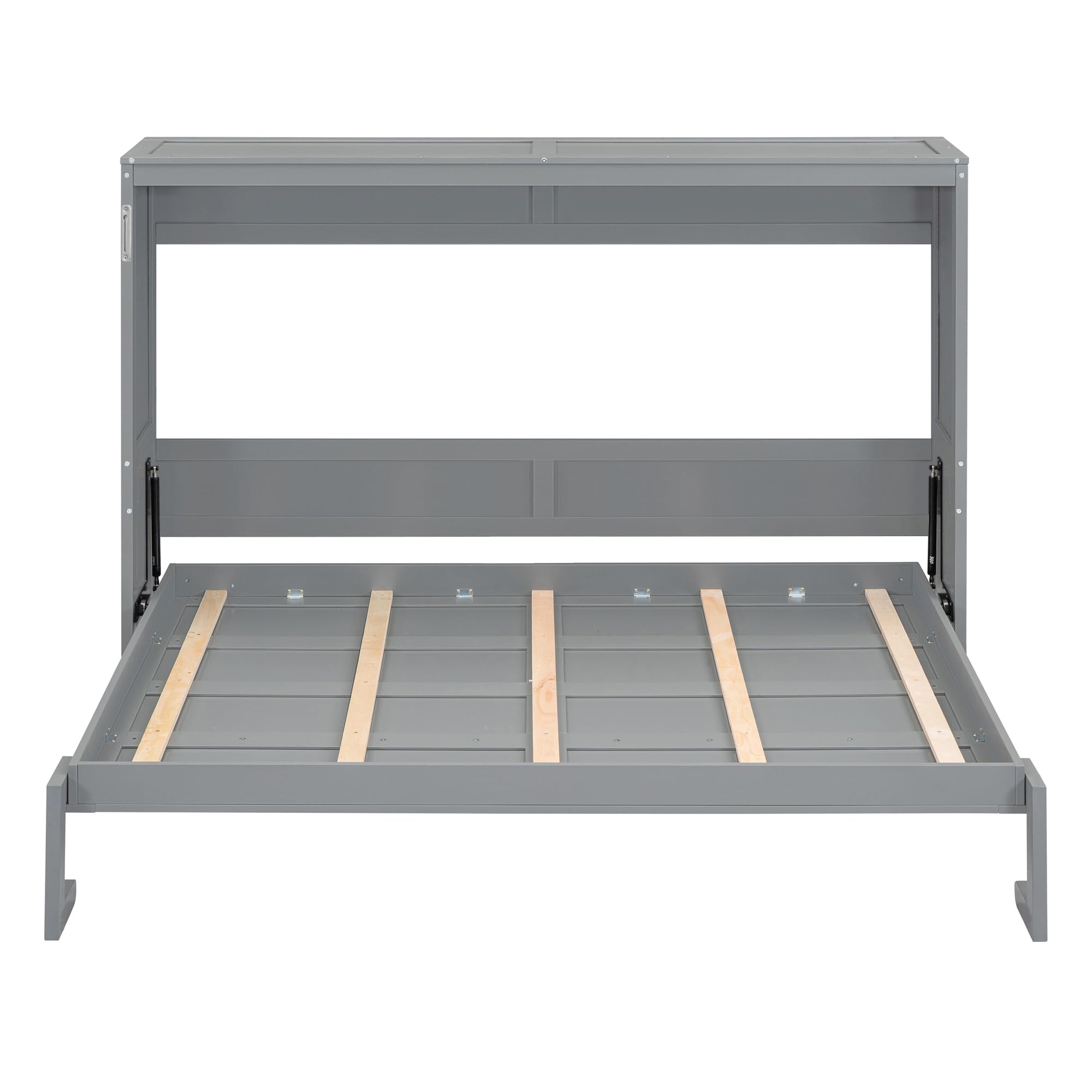 Merax Modern Farmhouse Solid Wood Murphy Cabinet Bed, Queen Foldable Wall Bed Frame, No Box Spring Needed/Space Saving, Gray
