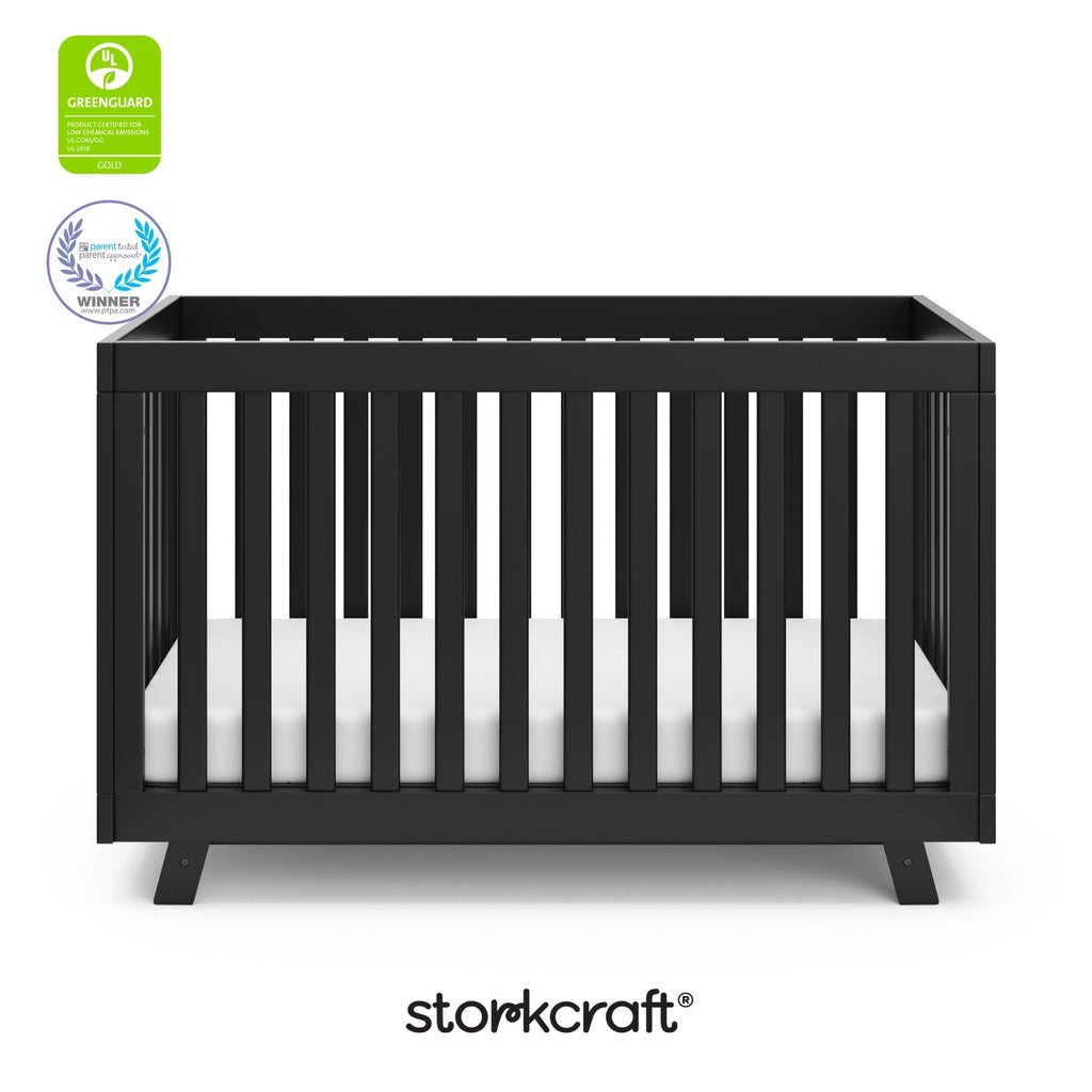 Storkcraft Beckett 3-in-1 Convertible Crib – GREENGUARD Gold Certified, Fits Standard Crib Mattress, Converts to Toddler Bed and Daybed, 4 Mattress Heights, Grow-with-Me Design (Black)