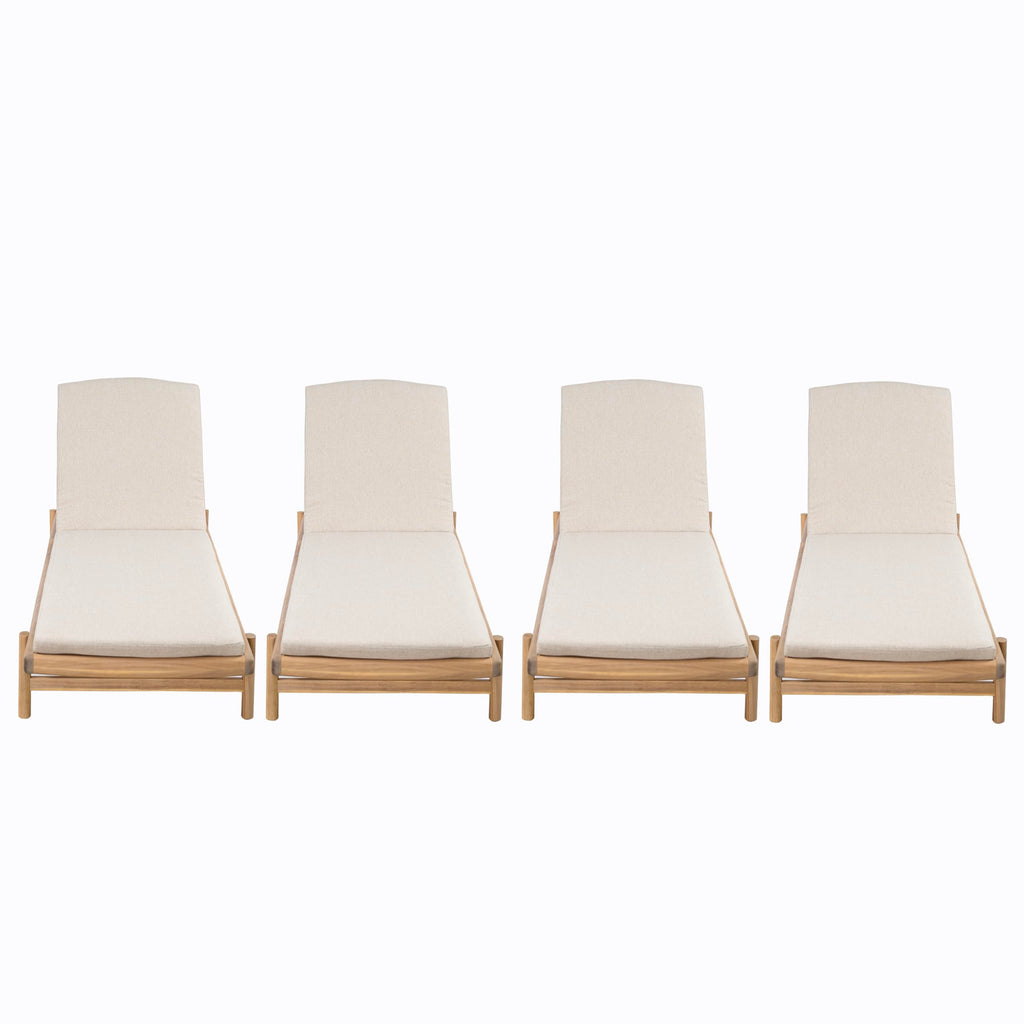 Christopher Knight Home Brolen Acacia Wood Chaise Lounge Chair Outdoor Set of 4, Patio Outdoor Chaise Lounge with Cushions, Adjustable Backrest Lounge Sofa, Wooden Sunbathing Pool Lounger, Teak+Beige
