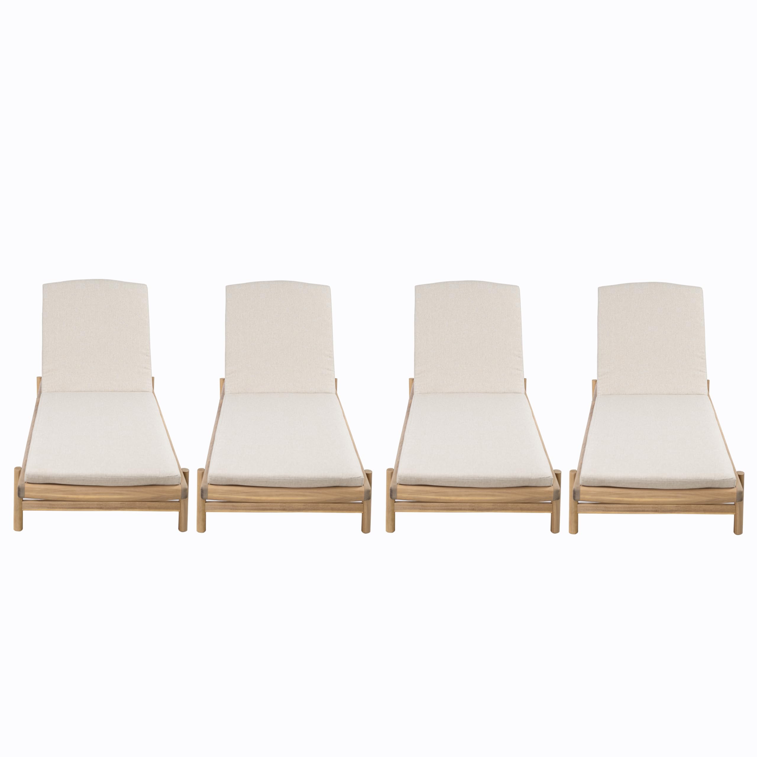 Christopher Knight Home Brolen Acacia Wood Chaise Lounge Chair Outdoor Set of 4, Patio Outdoor Chaise Lounge with Cushions, Adjustable Backrest Lounge Sofa, Wooden Sunbathing Pool Lounger, Teak+Beige