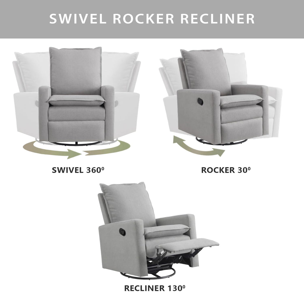 Oxford Baby Uptown Upholstered Swivel Glider and Recliner Nursery Chair, Gray
