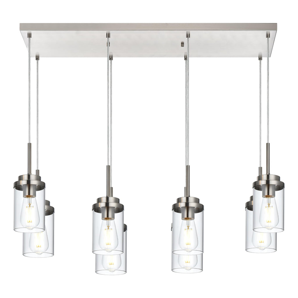 BONLICHT 8 Light Farmhouse Chandelier for Dining Room, Modern Industrial Foyer Linear Pendant Light Traditional Brushed Nickel Kitchen Island Lighting Fixture Hanging Ceiling Lights with Clear Glass