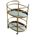 FGQuelleBM Luxury Beverage Cart with Wheels, Oval 2-Tier Serving Cart with Dual Handles, Stainless Steel for Wine Display(Gold)