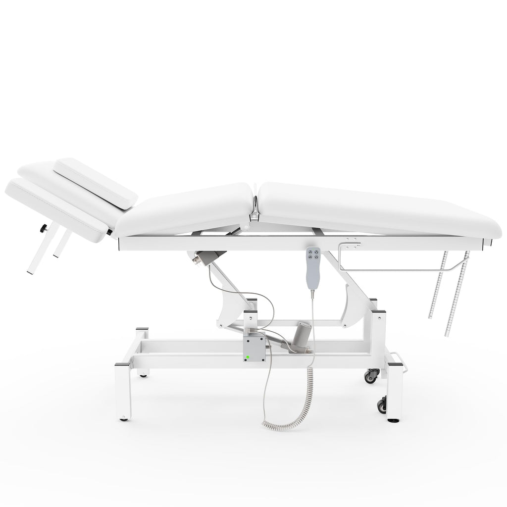 Dolonm 2 Motors Electric Massage Table, Hydraulic Electric Lift Adjustable Waist and Height Lifting Functions for Treatment, Physical Therapy, Spinal Massage, Facial Spa, Waxing, Tattooing - White