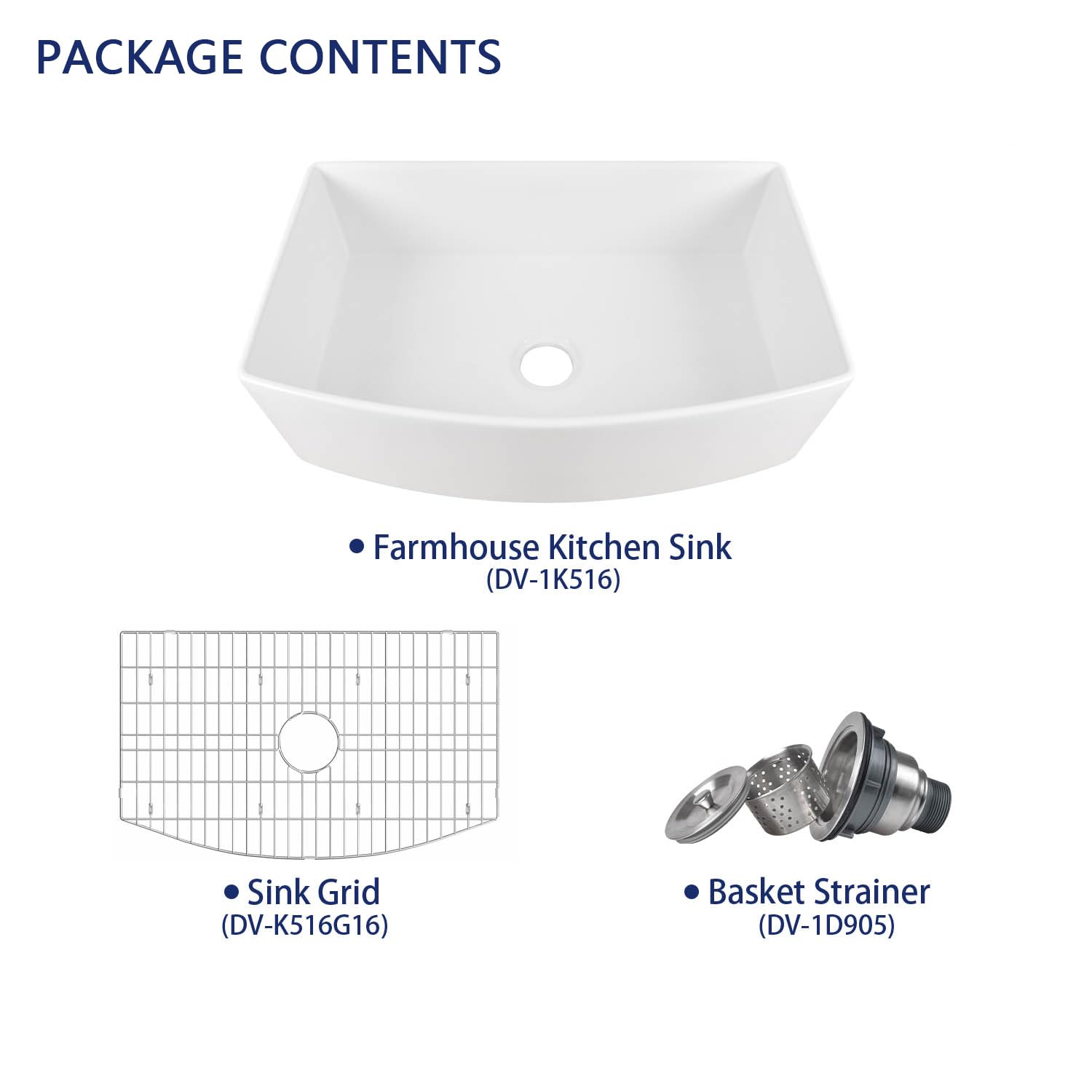 DeerValley Farmhouse Kitchen Sink 33 inch, White Fireclay Apron Front Farm Sinks, Single Bowl Deep Drop In Undermount Sink with Grid and Basket Strainer, Easy to Clean