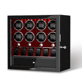 DUKWIN Watch Winder, Lockable Watch Winders for 8 Automatic Watches with Extra 6 Watch Storage, Jewelry Storage, 4 Rotation Modes, LED Light, Super Quiet Mabuchi Motor and Spring Watch Pillows, Red
