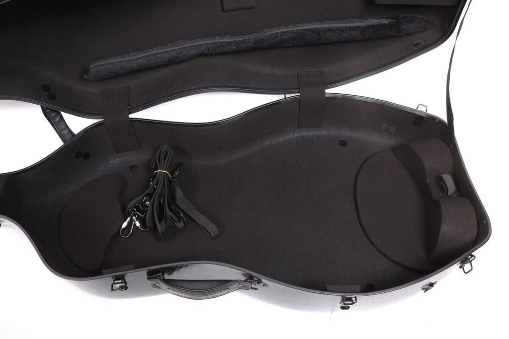 Hard Cello Case 4/4 Full Size Mixed Carbon Fiber Strong & Ultralight Cello Box with 2 Bow Holders & 2 Strong Handle & 2 Back Straps & Wheels Cello Bag (Black Braided Carbon Fiber)