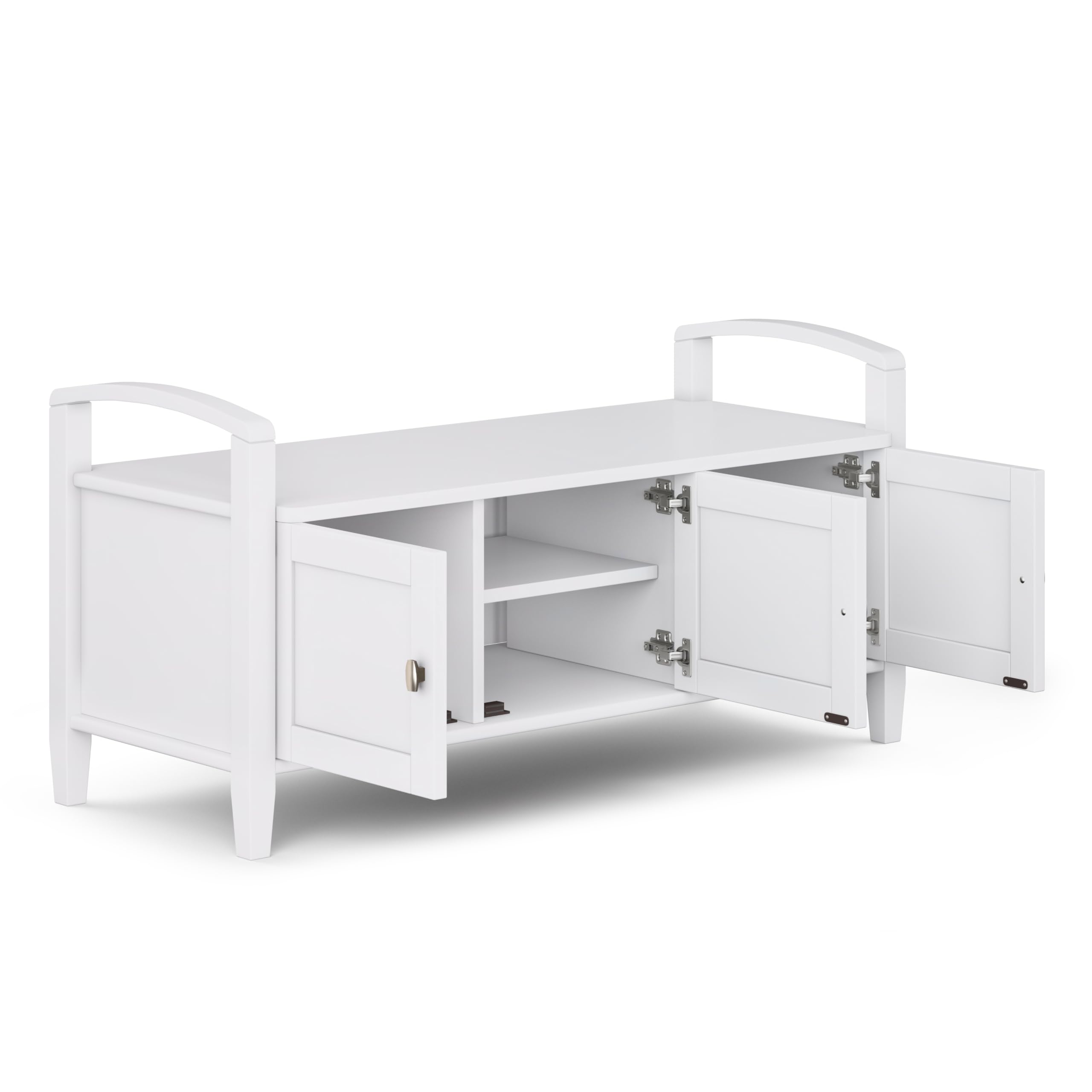 SIMPLIHOME Warm Shaker Entryway Storage Bench - 44 inch Wide Solid Wood Storage Seat in White, Transitional Bench Seat for Mudroom or Living Room with Lift-Up Lid and Shaker-Style Panels
