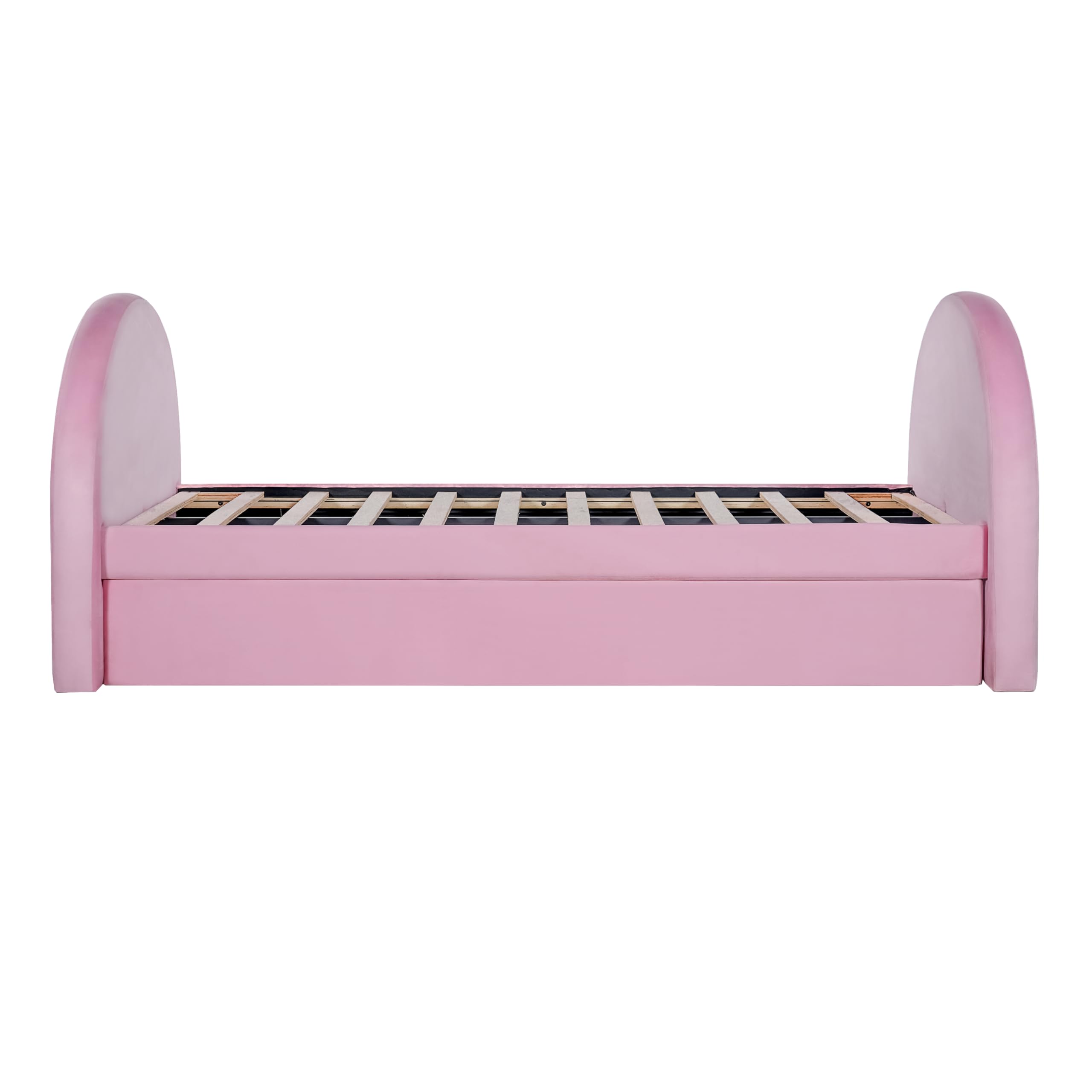Christopher Knight Home Leonhart Velvet Upholstered Twin Size Bed Frames with Headboard/Footboard, Day Bed Frame Twin with Pull-Out Functionality, Iron Frame + Wooden Slat Trundle Bed Twin, Pink